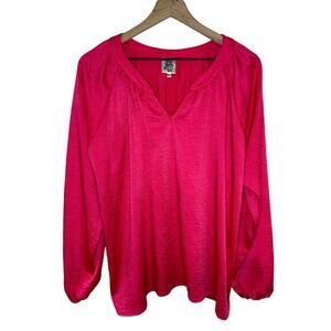 Ivy Jane Women’sBlouson Long Sleeve Popover V-Neck Barbiecore Tunic Top Size M/L